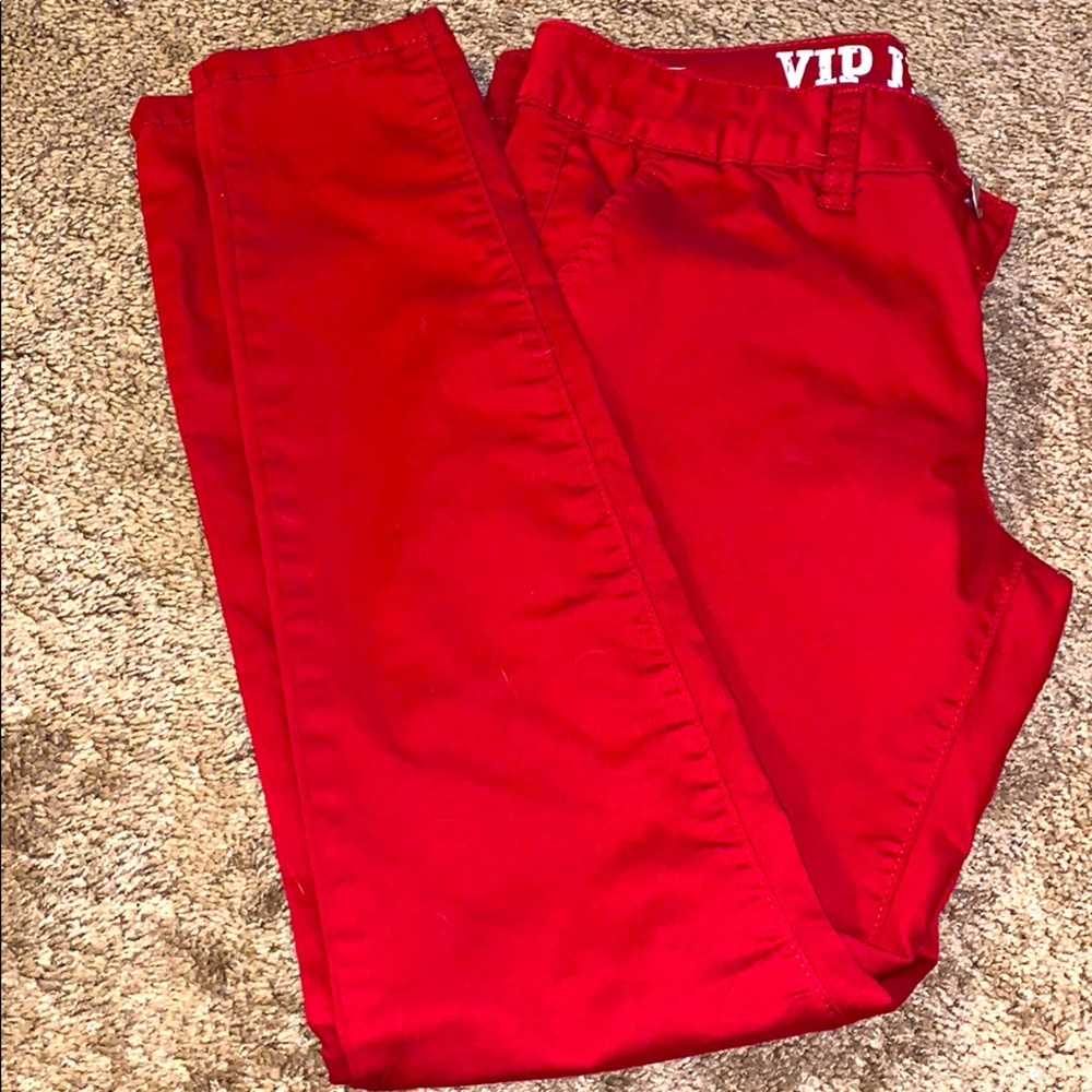 Red denim jeans